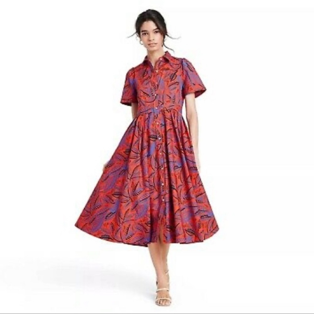 Alexis For Target Tropical Leaf Button down pocket Shirtdress XXS